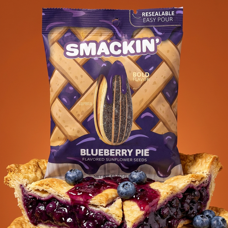 Promotional graphic for SMACKIN' 2 FREE BLUEBERRY PIE Bags 12 Bag Variety Pack